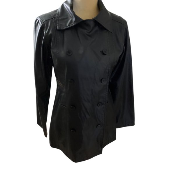 Wet Seal Faux Leather Jacket Lined 5 Button Front Closure Black Size M - Picture 2 of 6